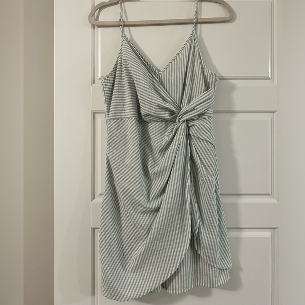NWT Altar’d State Green and White Striped Mini Dress with Twist - Size Large